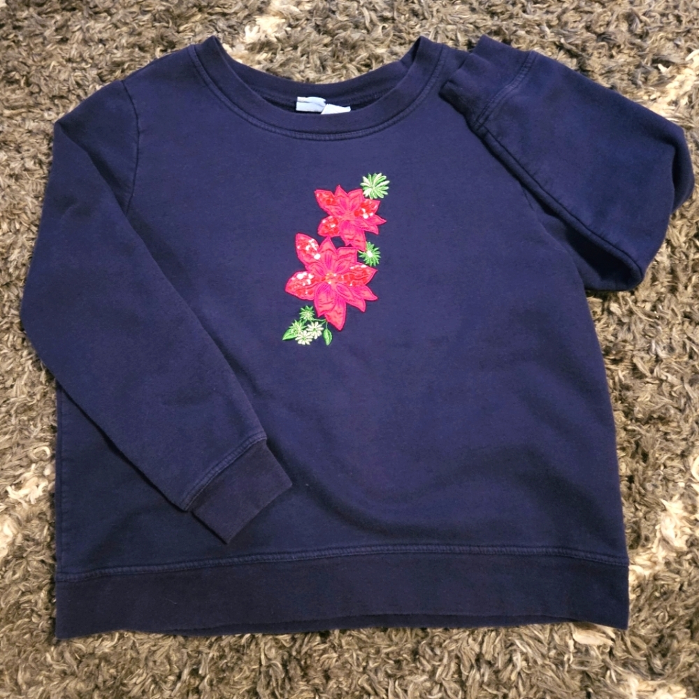 Holiday Editions~Poinsettia Accent~Blue sweatshirt~Size‎ Large